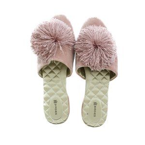 BIRDIES Pink Velvet Slippers With Tassel Pompom, Size 9.5